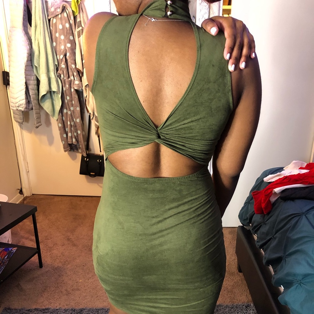 Suede Olive Green Dress
